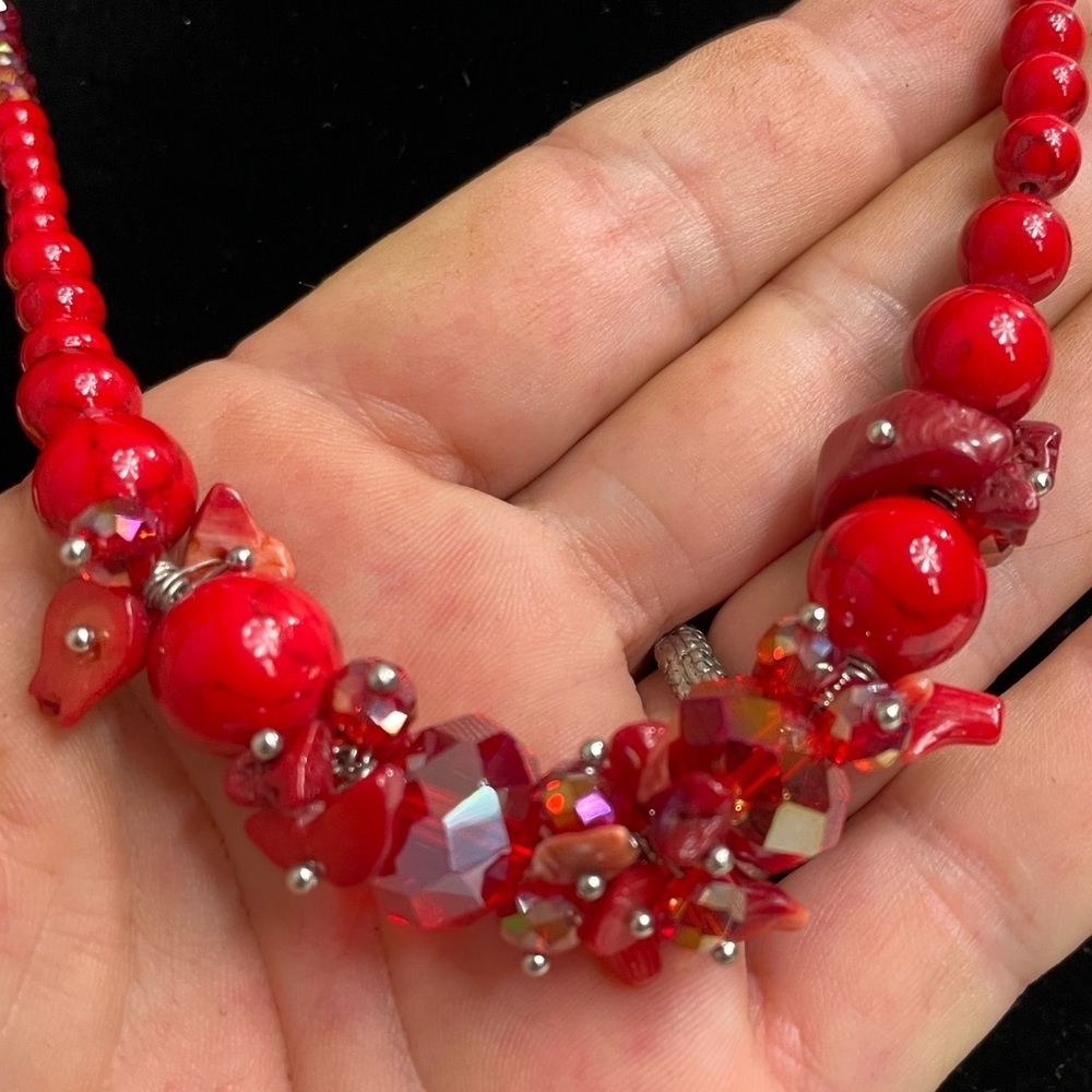 Red Glass bead and Coral necklace